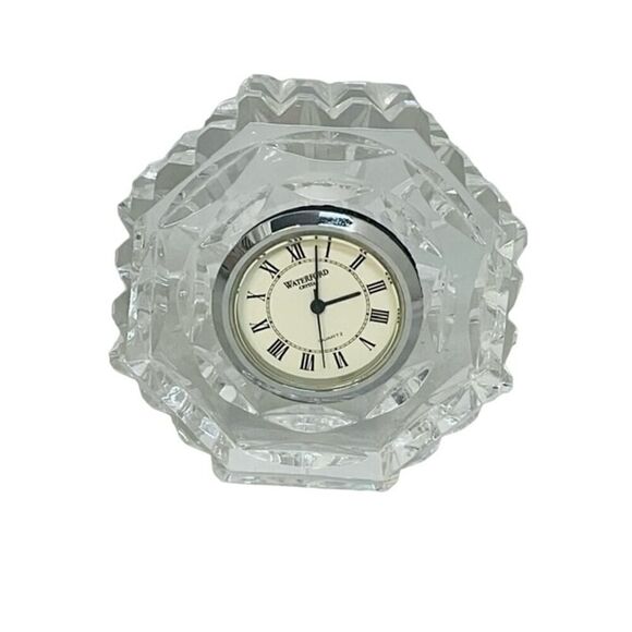 Waterford Crystal Octagonal Small Desk Clock Silver Trim 2 3/4" - Picture 1 of 8
